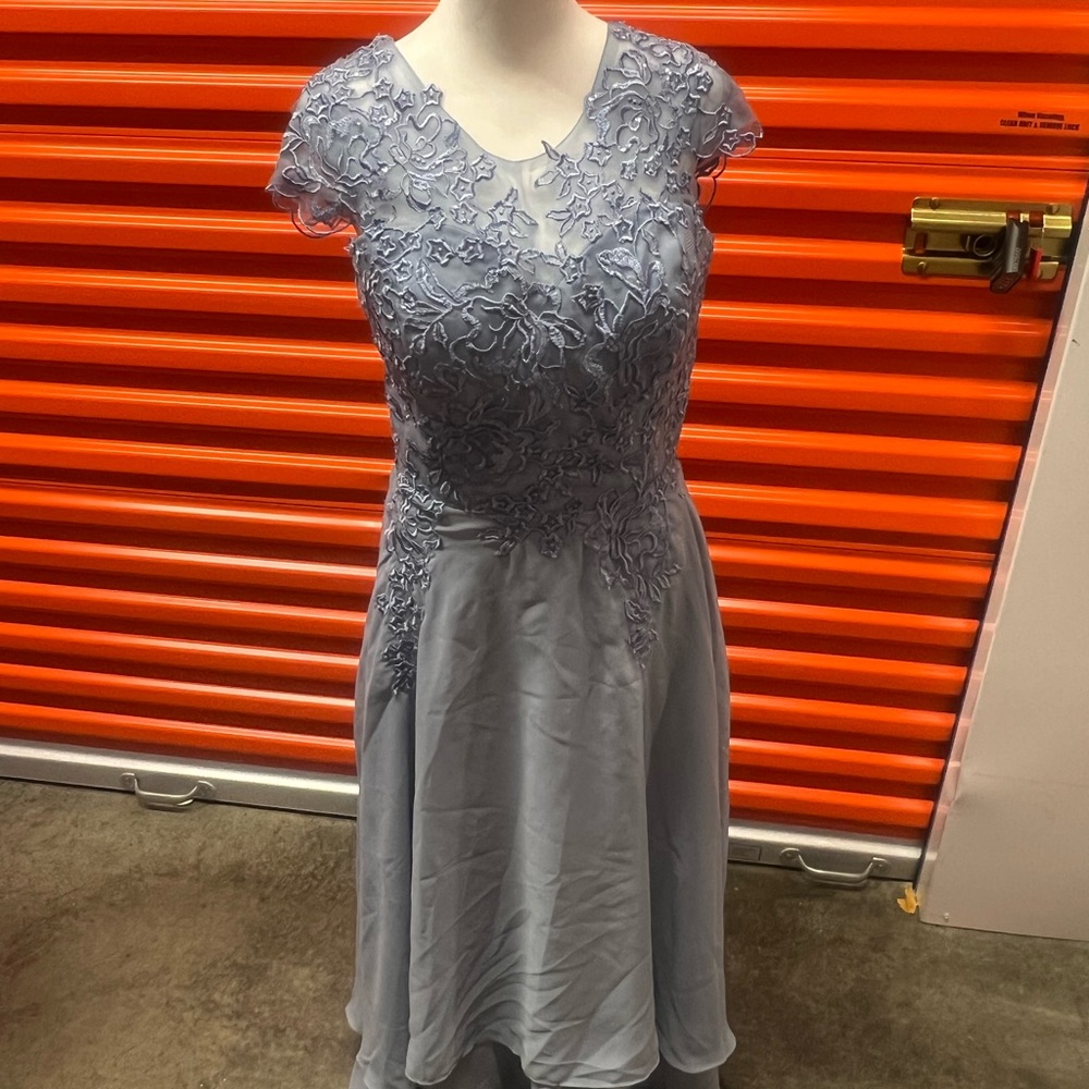 Elegant Lace Overlay Dress in Light Blue